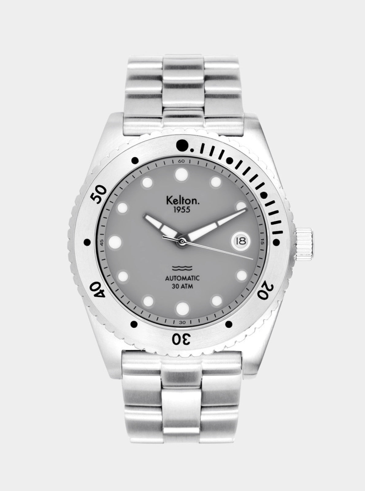 Image of Montre de plongée argentée Kelton 1955, cadran gris, bracelet acier, lunette 30 ATM
