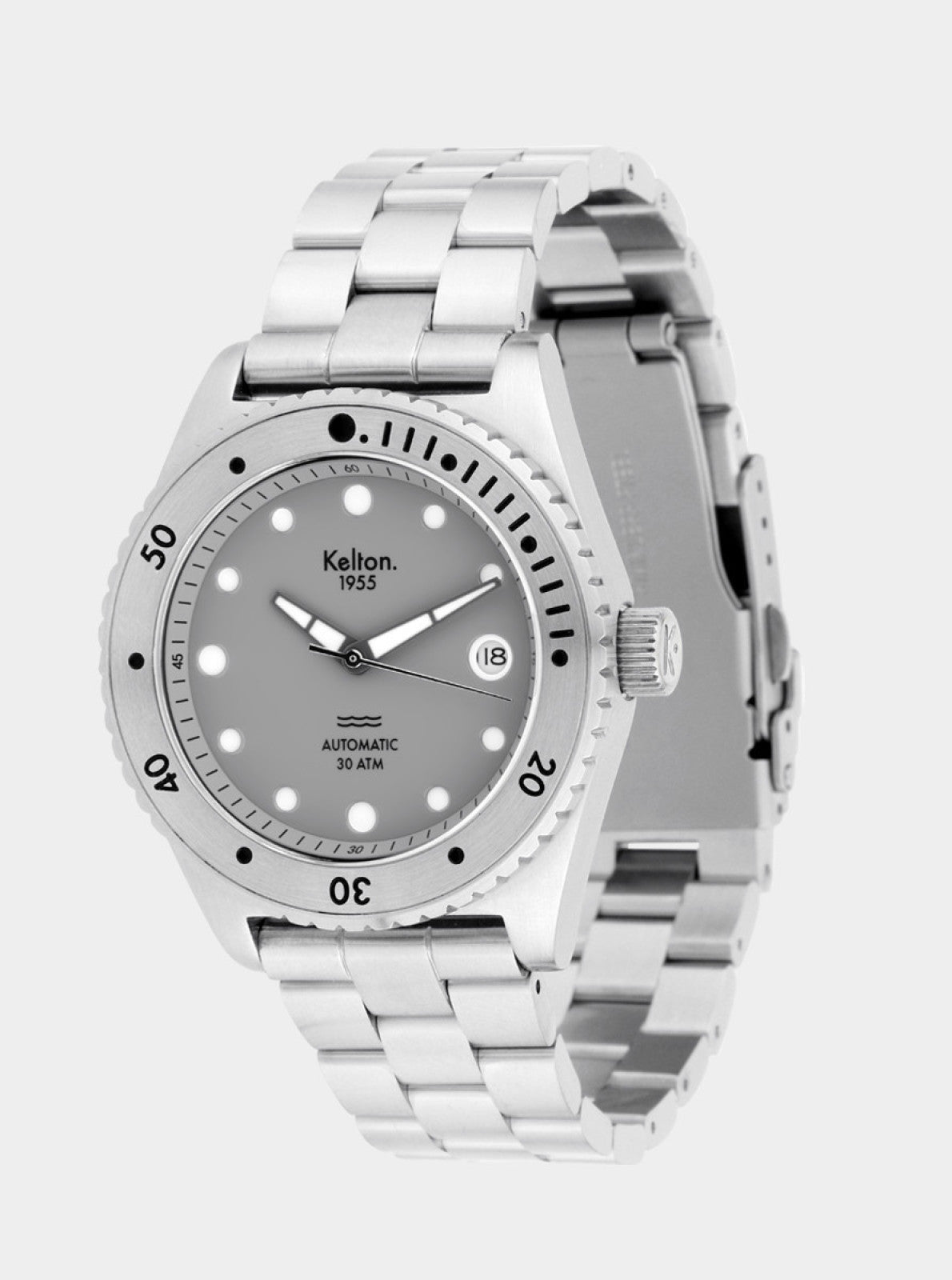 Image of Montre de plongée argentée Kelton, cadran gris, lunette avec repères, bracelet acier