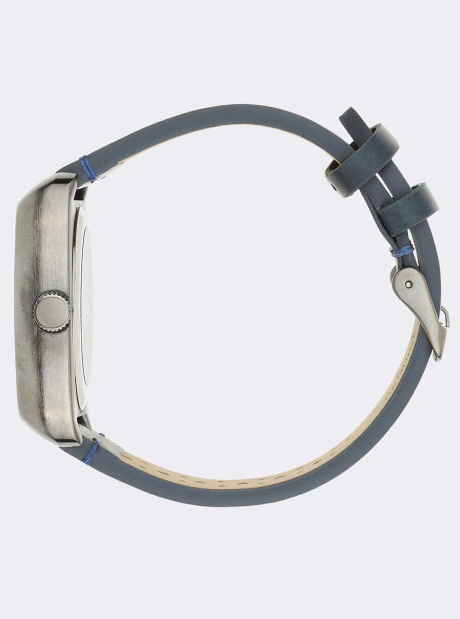 Image of Montre Kelton, bracelet bleu à perforations, boîtier et couronne latérale