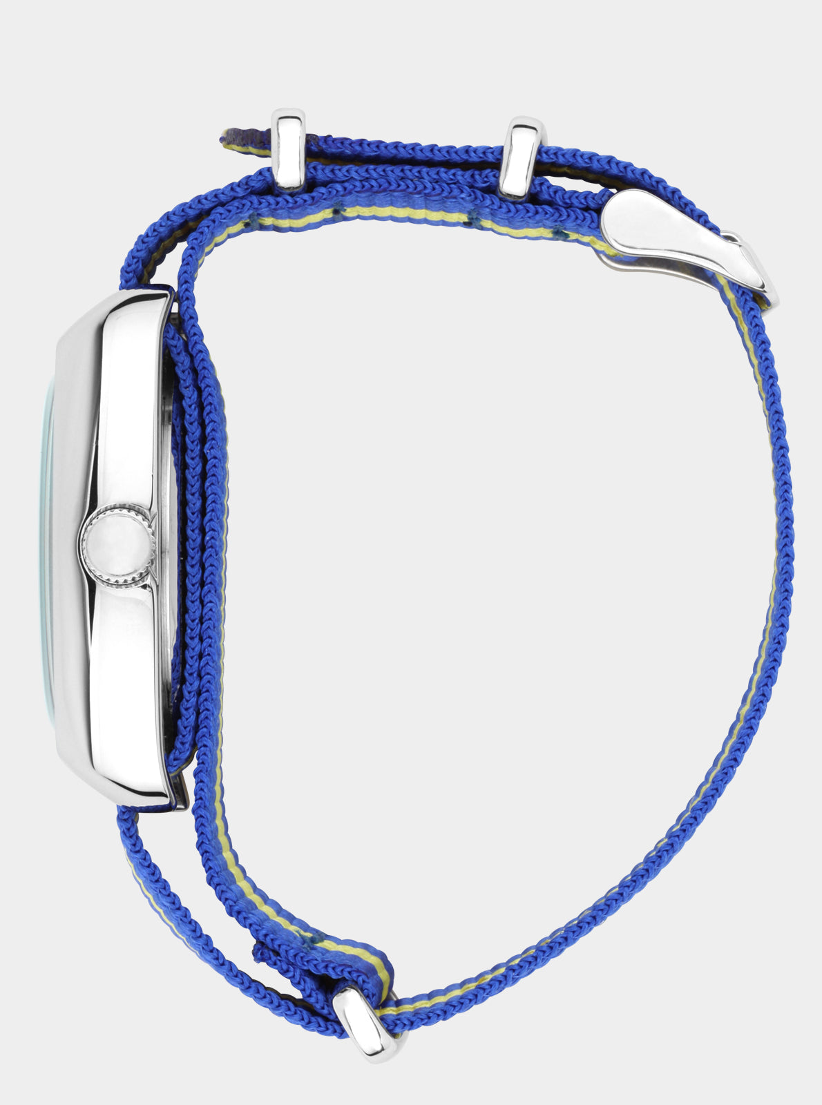 Image of Montre RC2 avec bracelet Nato bleu et jaune, boîtier argent et boucle d’attache