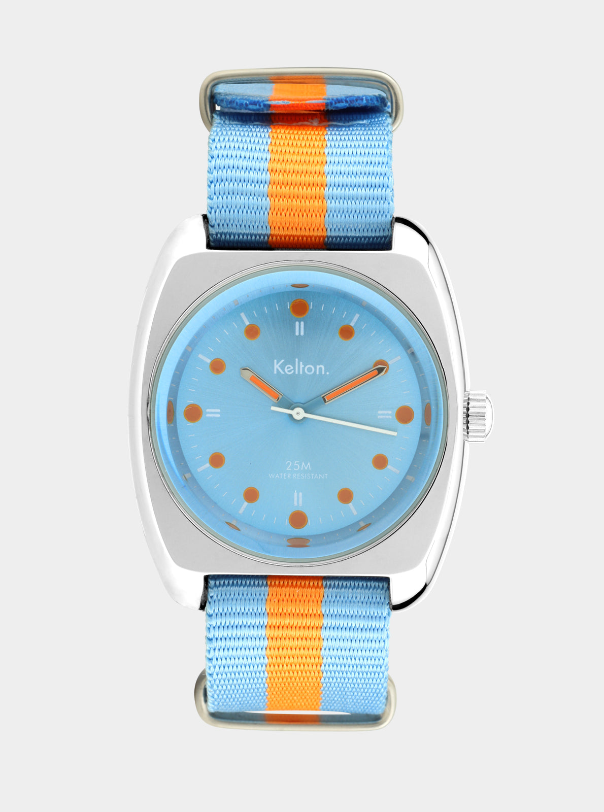 Image of Montre RC2 cadran bleu, bracelet NATO rayé bleu et orange