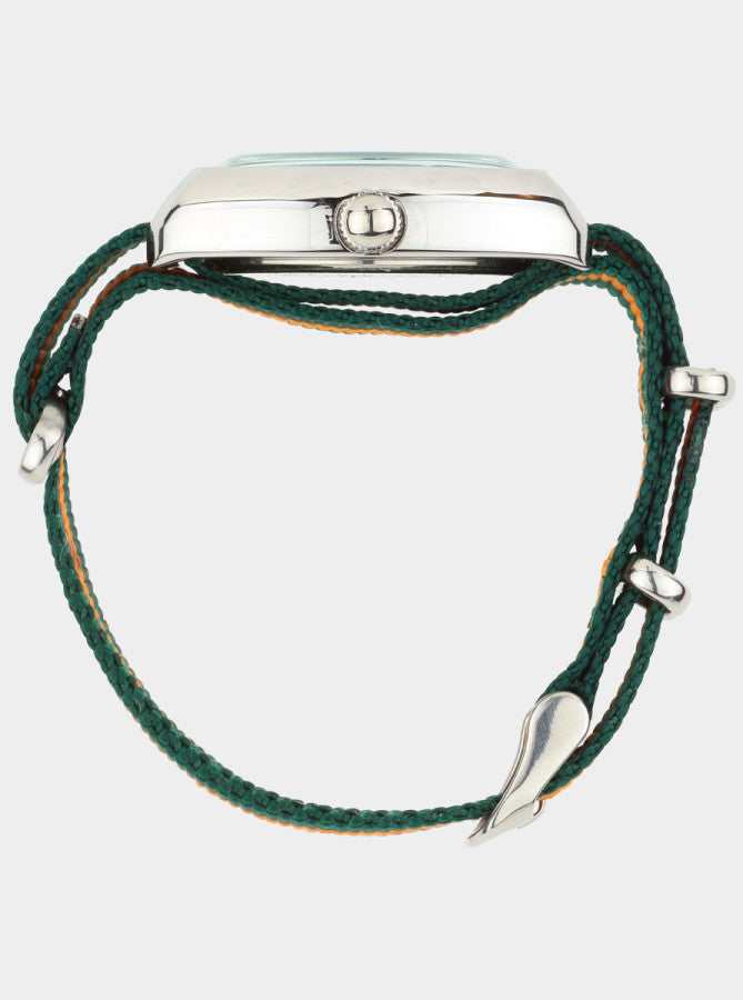 Image of Bracelet NATO rayé vert et orange avec boucle pour montre