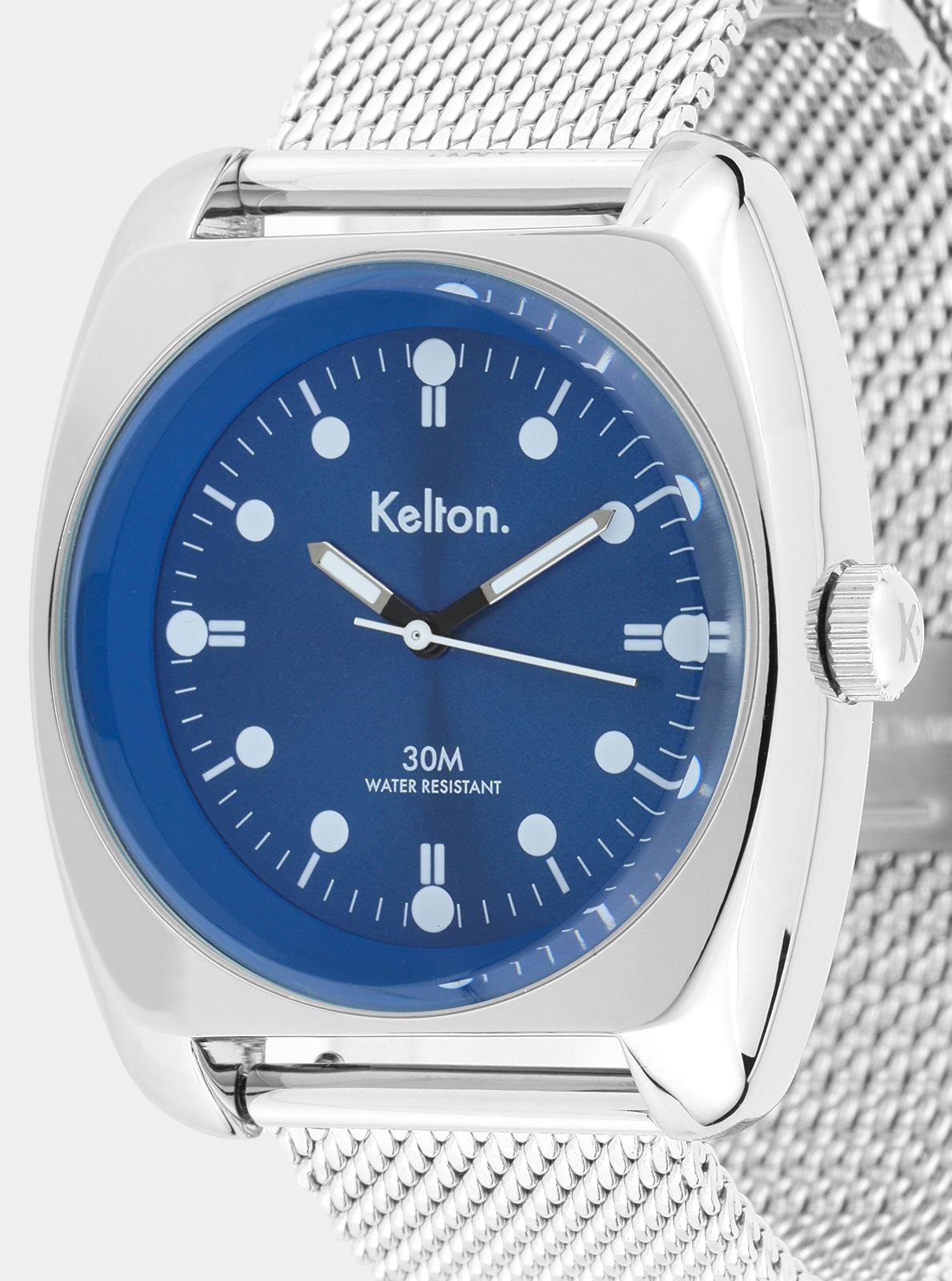 Image of Montre Kelton RC2 à cadran bleu 30 m, bracelet maille acier, vue rapprochée