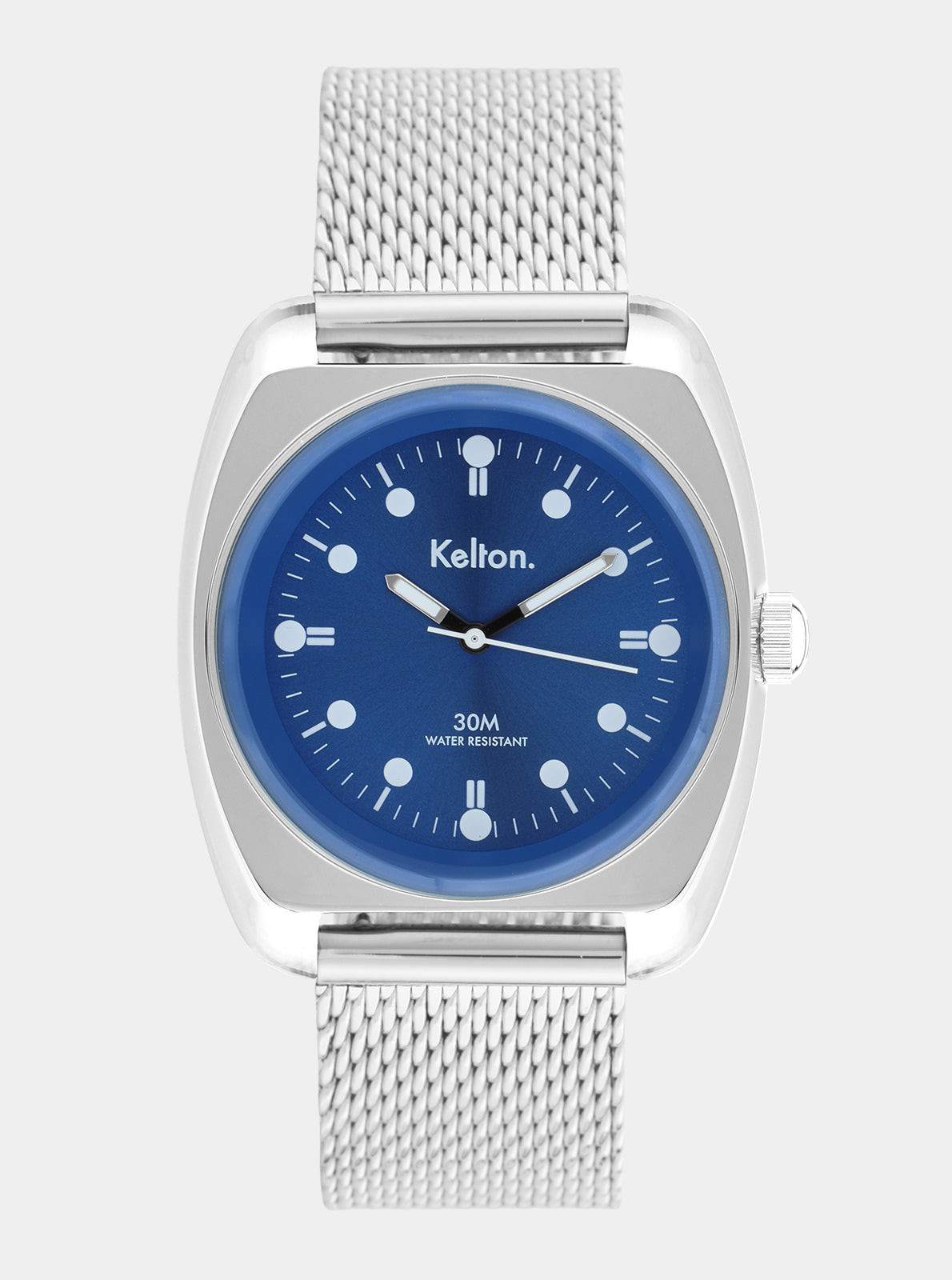 Image of Montre Kelton RC2 à cadran bleu, bracelet maille acier argentée, 3 aiguilles