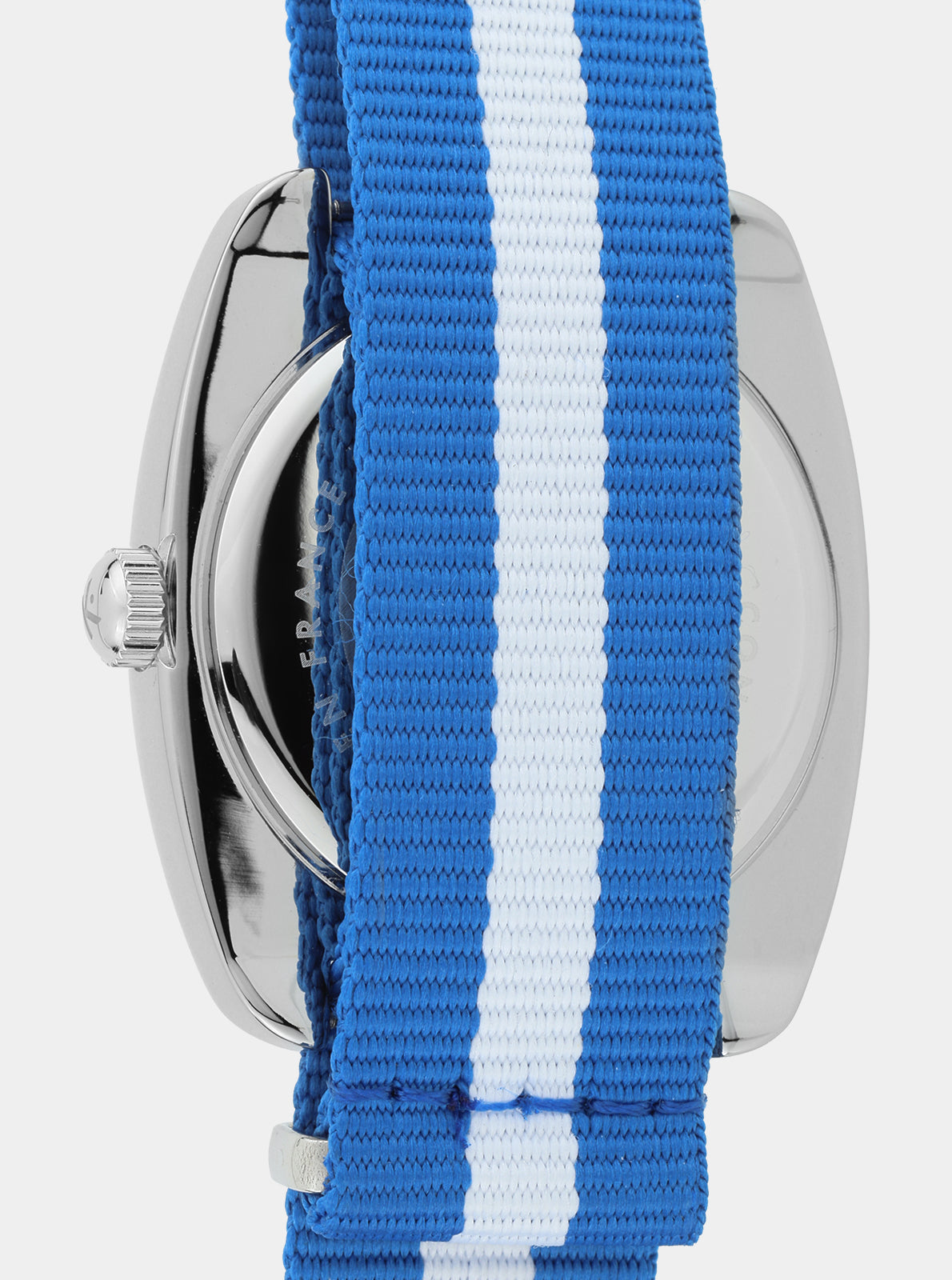 Image of Montre Kelton boîtier argenté et bracelet Nato rayé bleu/blanc