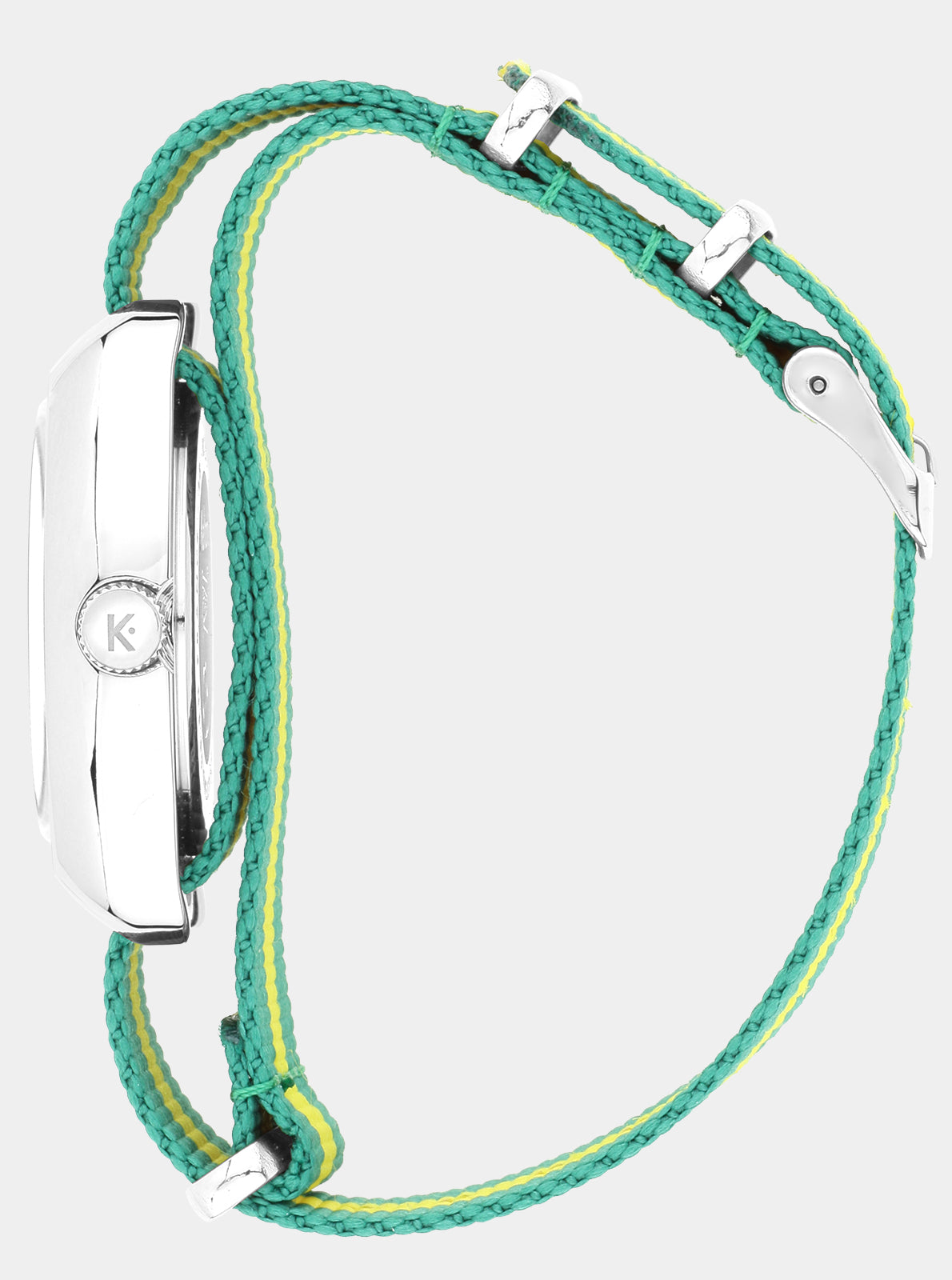 Image of Montre Kelton RC2 bracelet Nato tressé vert et jaune avec boucle et passants.