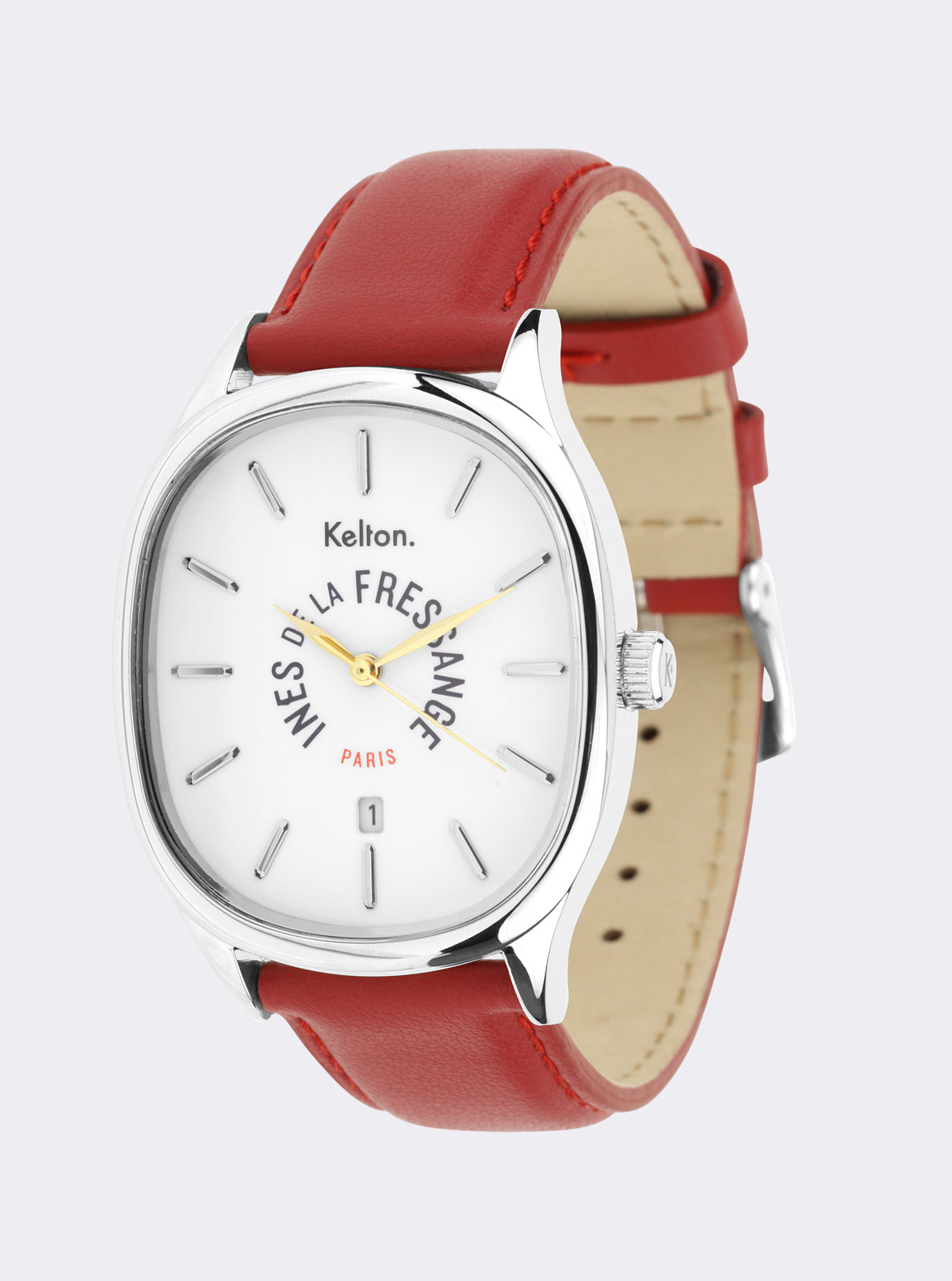 Image of Montre Kelton cadran blanc, bracelet rouge, bracelet beige de rechange visible