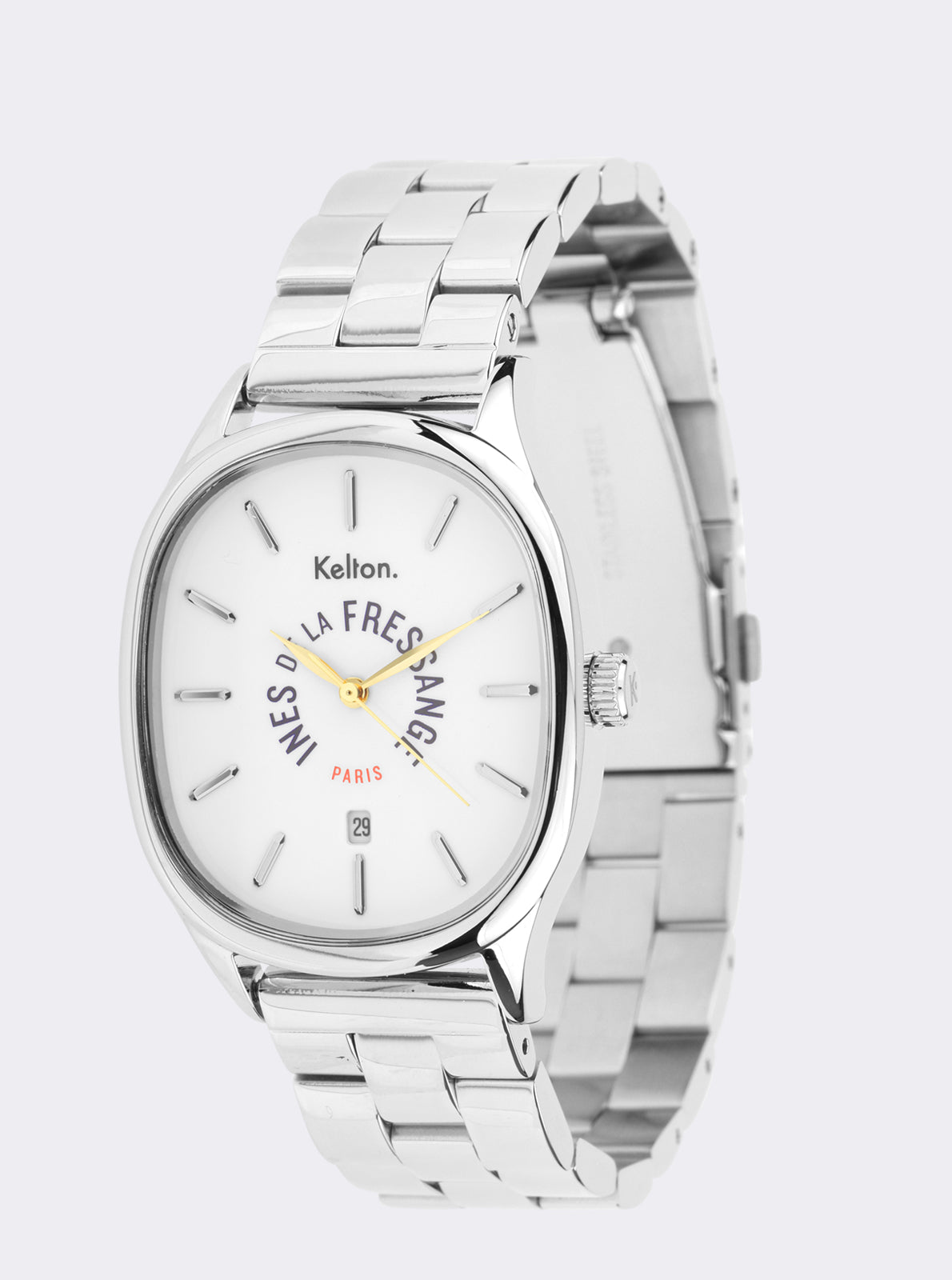 Image of Montre Kelton La Fressange Paris, cadran blanc, fenêtre date, bracelet argenté.