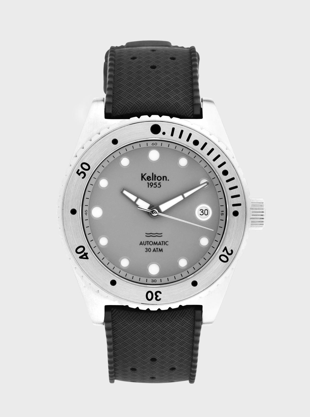 Image of Montre de plongée Kelton 1955, cadran gris et bracelet noir, boîtier acier.