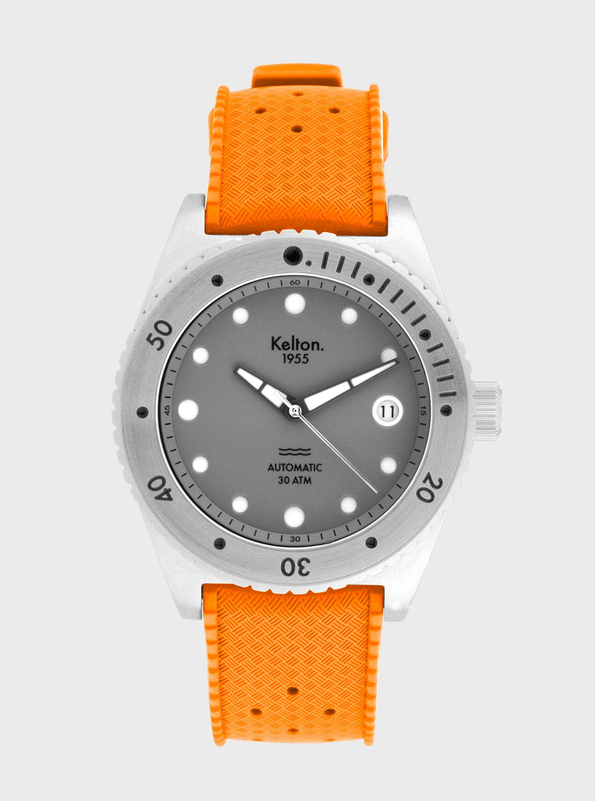Image of Montre de plongée Kelton 1955, cadran gris et bracelet orange, boîtier acier.