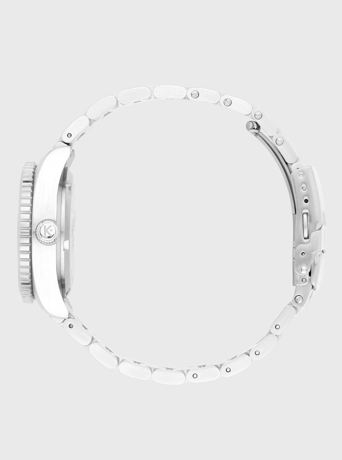 Image of Montre Kelton, vue arrière du boîtier blanc et bracelet à maillons