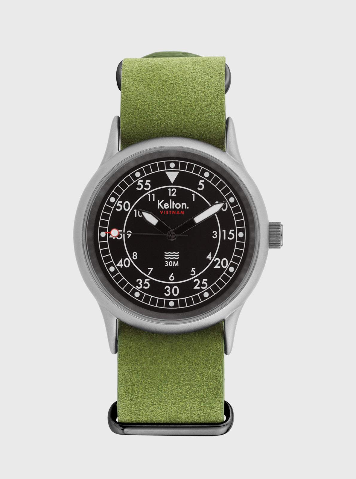 Image of Montre VTNM avec bracelet vert, boîtier gris et cadran noir à index