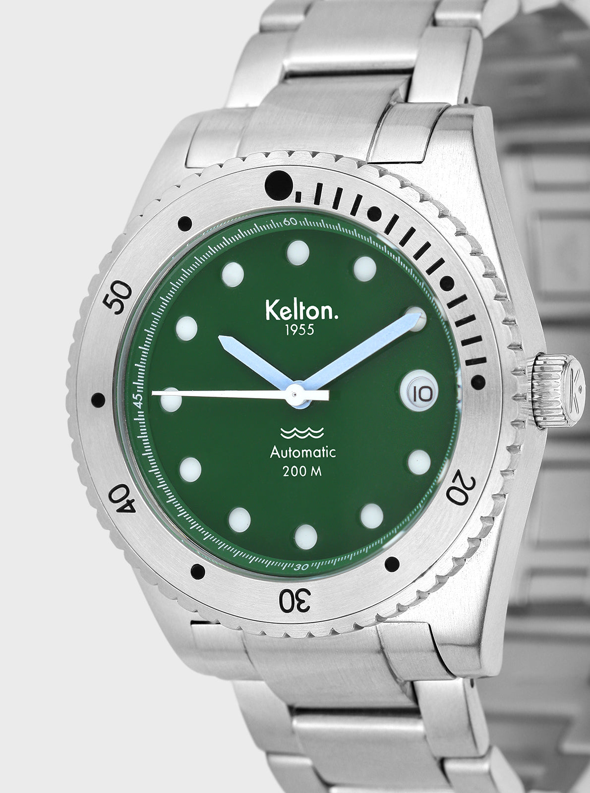 Image of Montre de plongée Kelton 1955, cadran vert avec index et aiguilles blanches