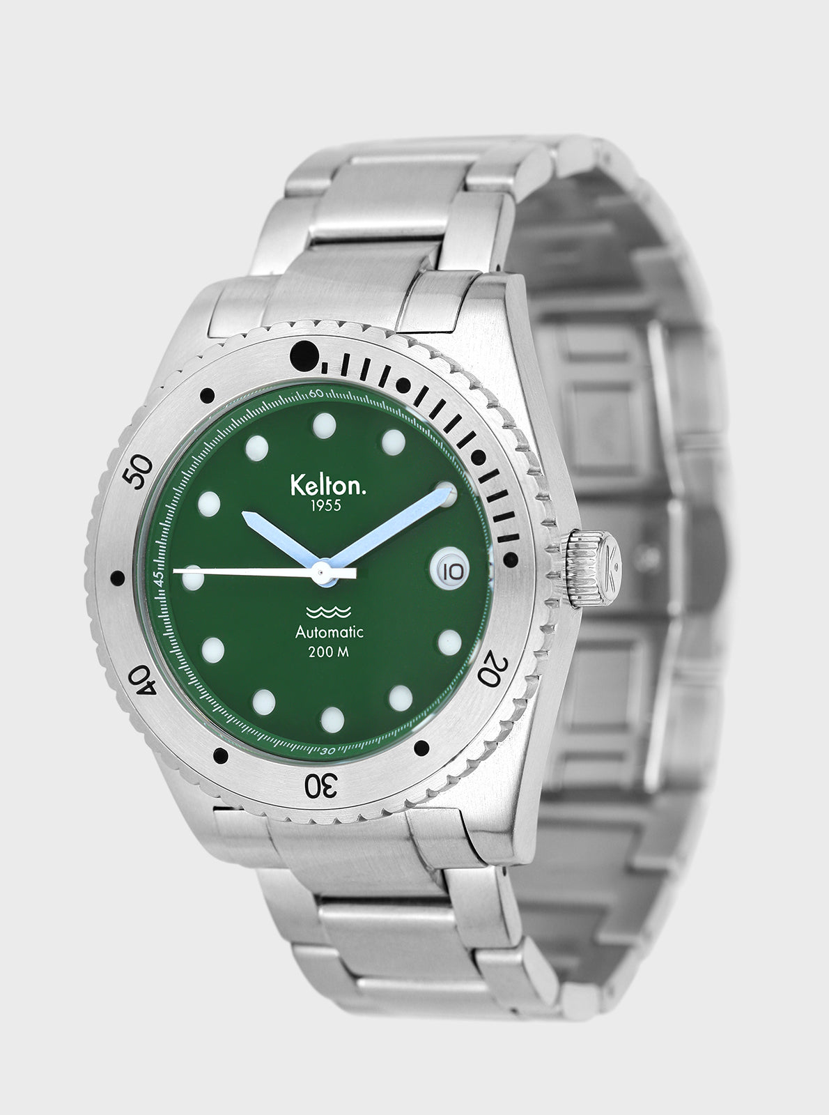 Image of Montre de plongée Kelton 1955, cadran vert automatique 200 m, bracelet acier