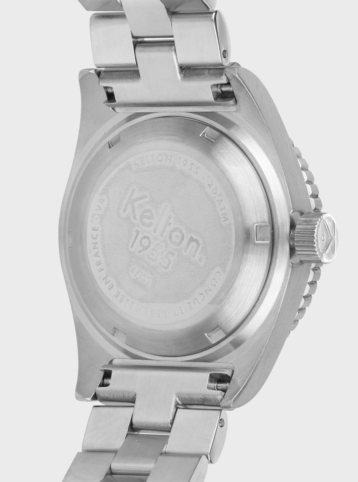 Image of Boîtier de montre de plongée Kelton 1955 en acier, fond gravé et couronne