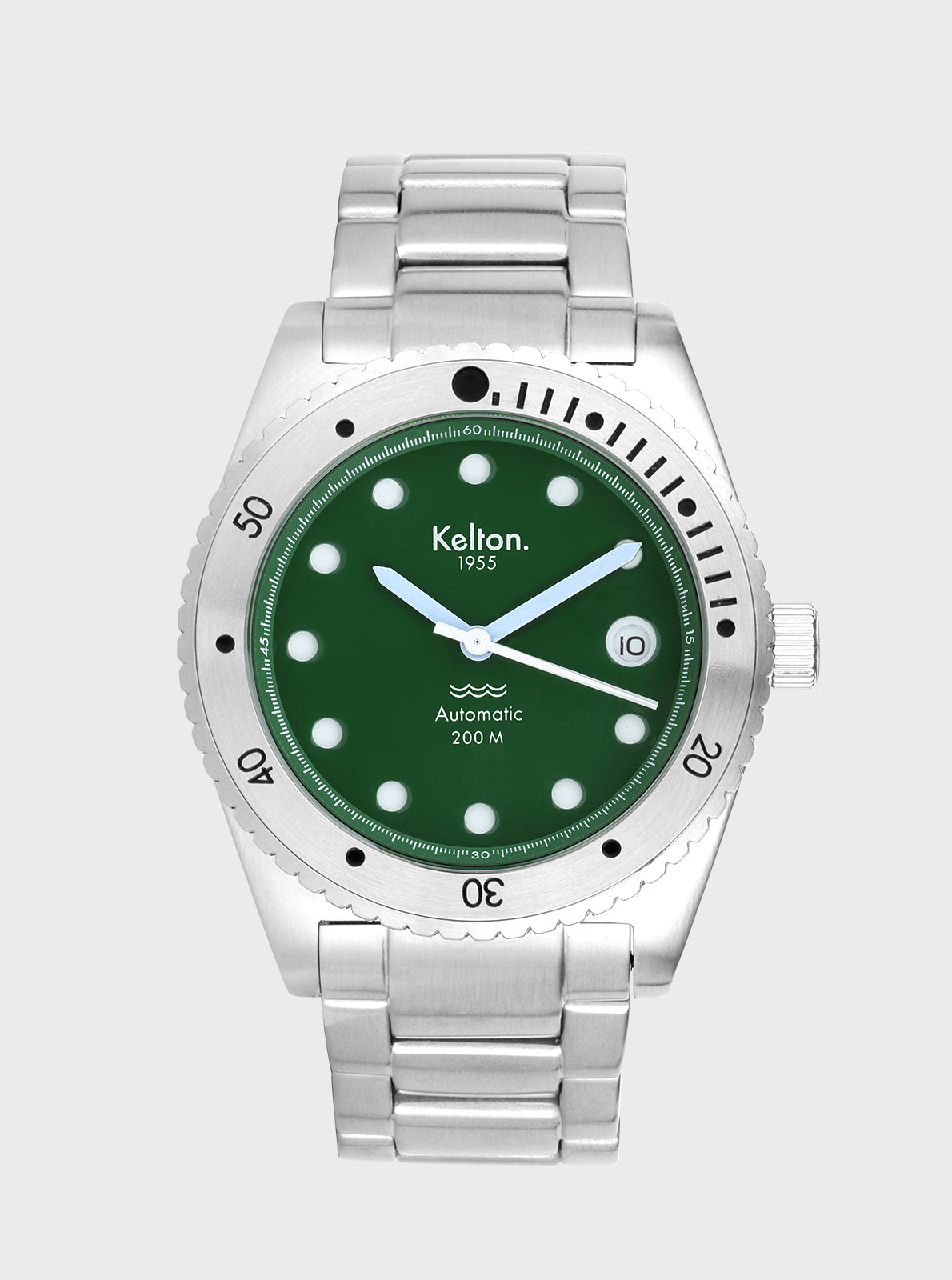 Image of Montre de plongée Kelton 1955 à cadran vert, bracelet acier et lunette graduée