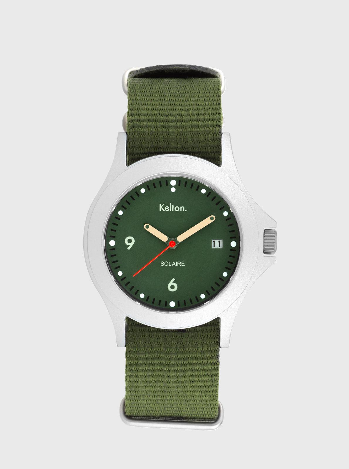 Image of Montre solaire Kelton avec bracelet NATO vert et cadran vert