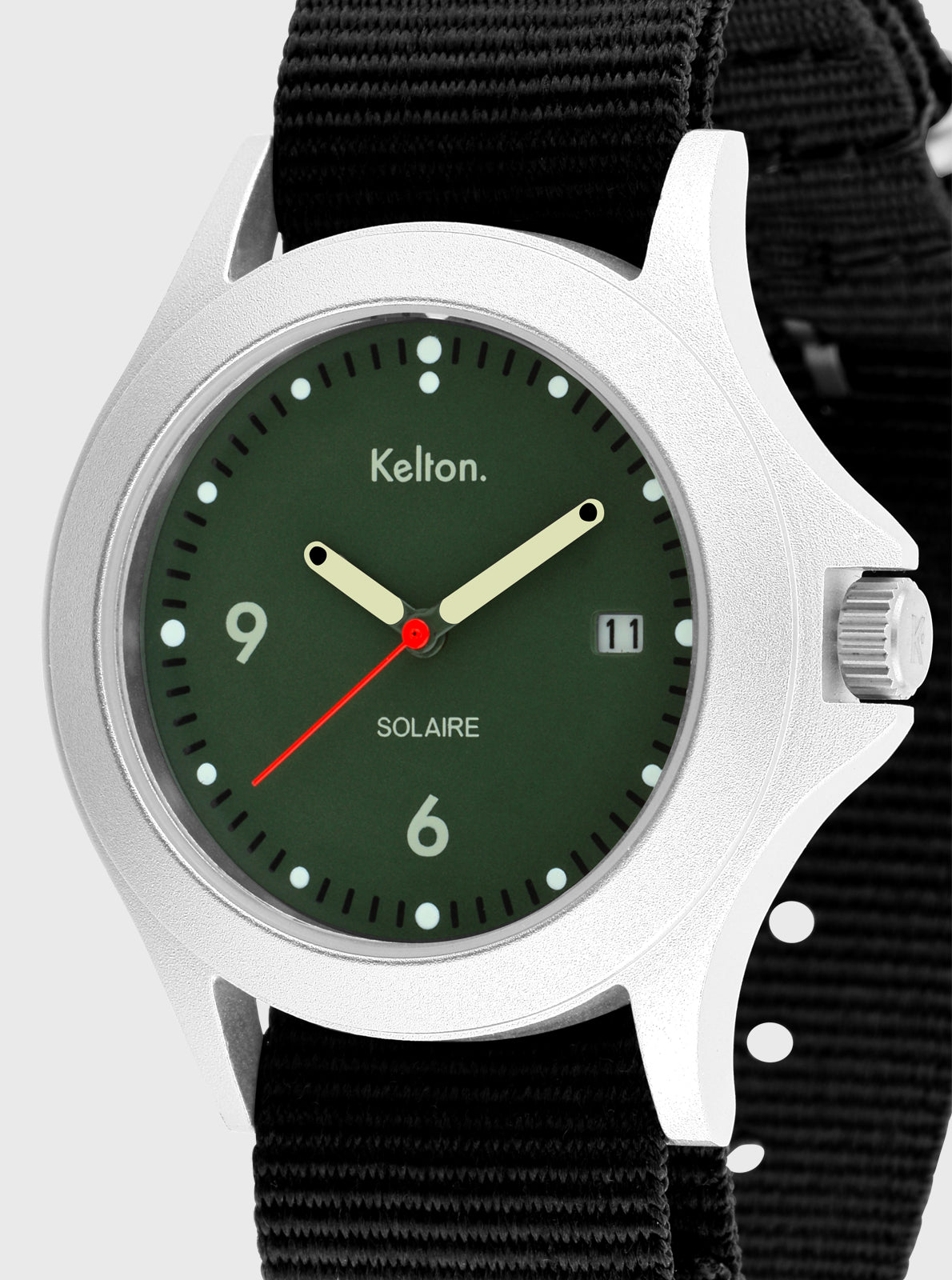 Image of Montre solaire Kelton au cadran vert, bracelet NATO noir