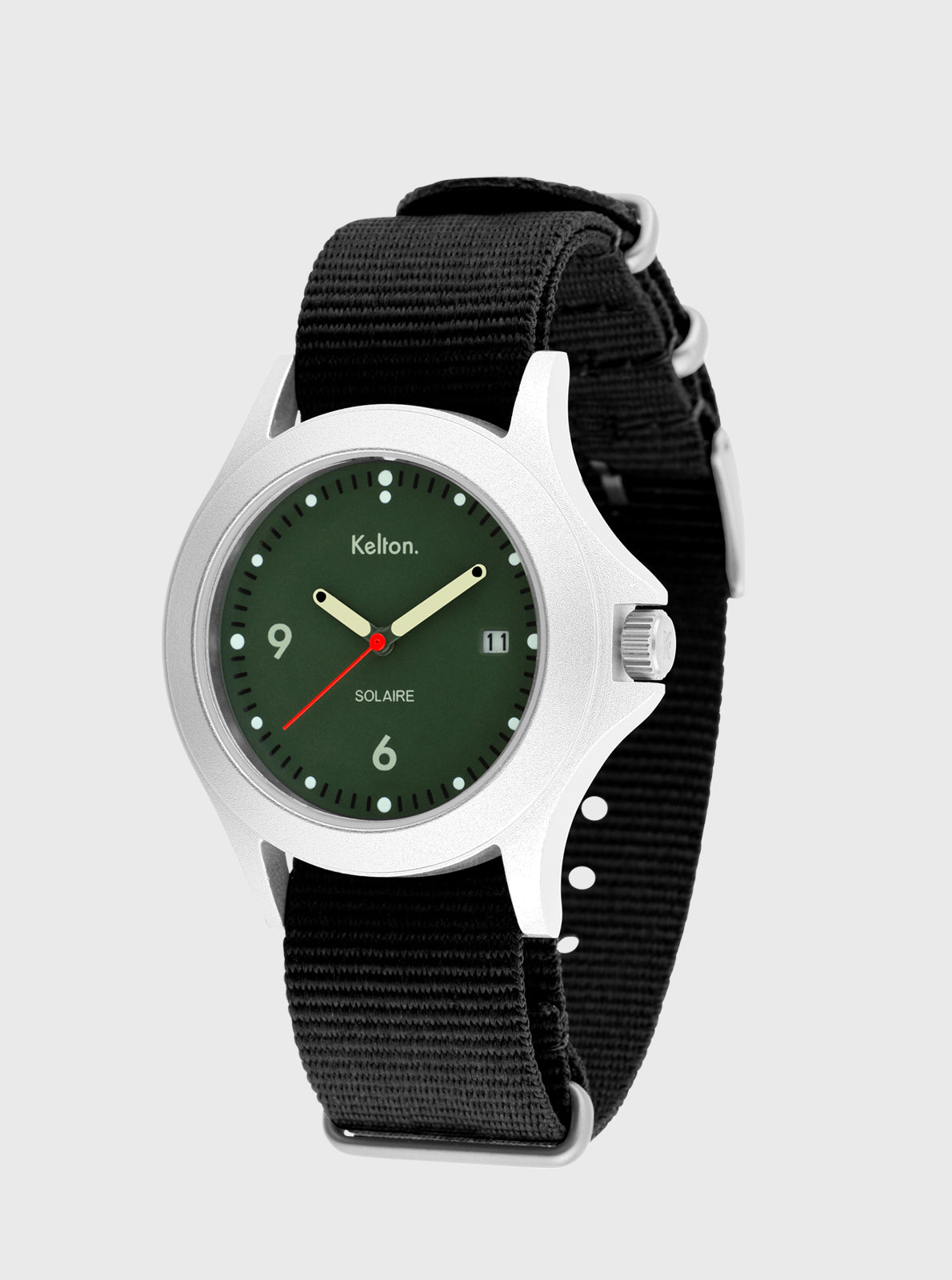 Image of Montre solaire Kelton bracelet NATO noir, cadran vert