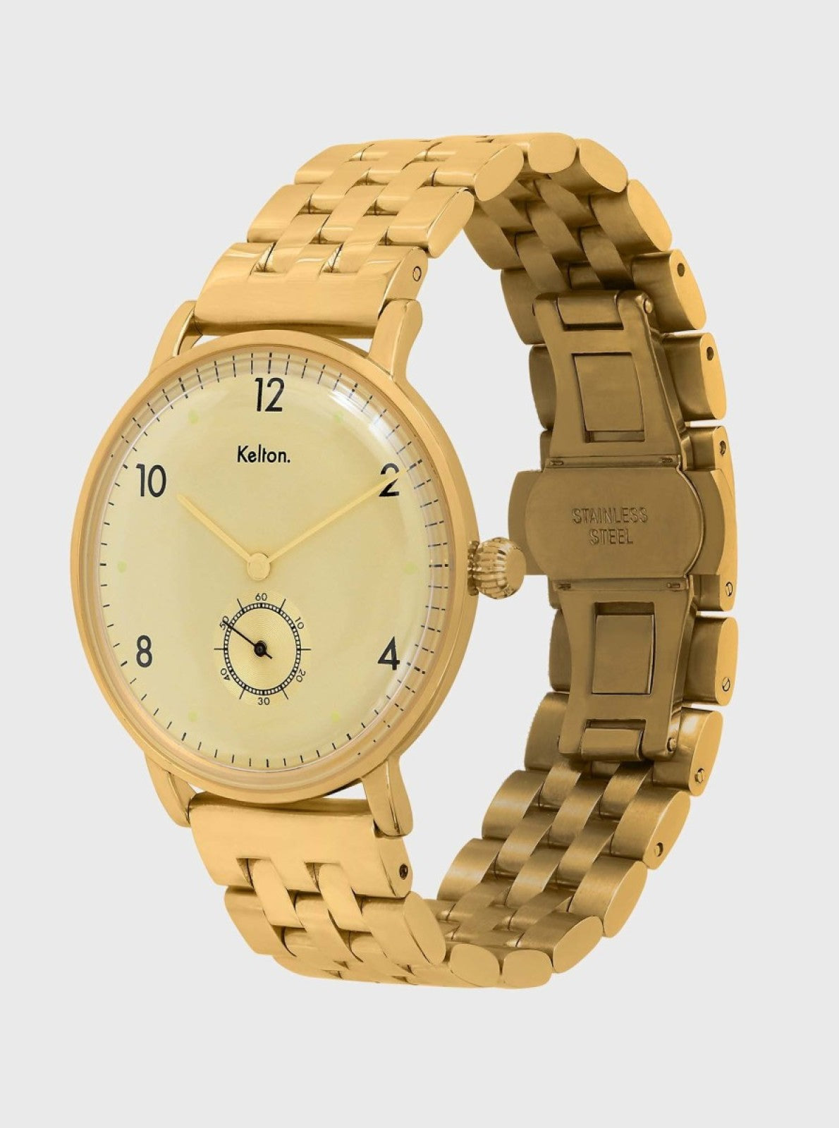 Image of Montre à cadran jaune Kelton et bracelet doré, vue de côté