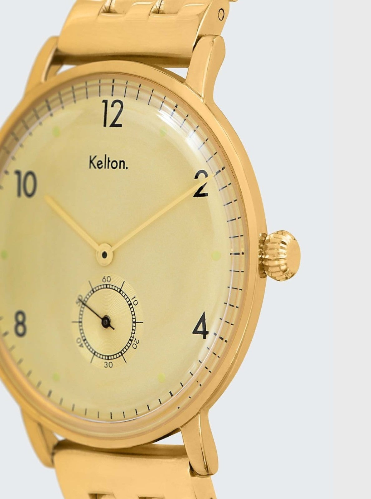 Image of Montre Kelton cadran jaune avec chiffres et couronne dorée
