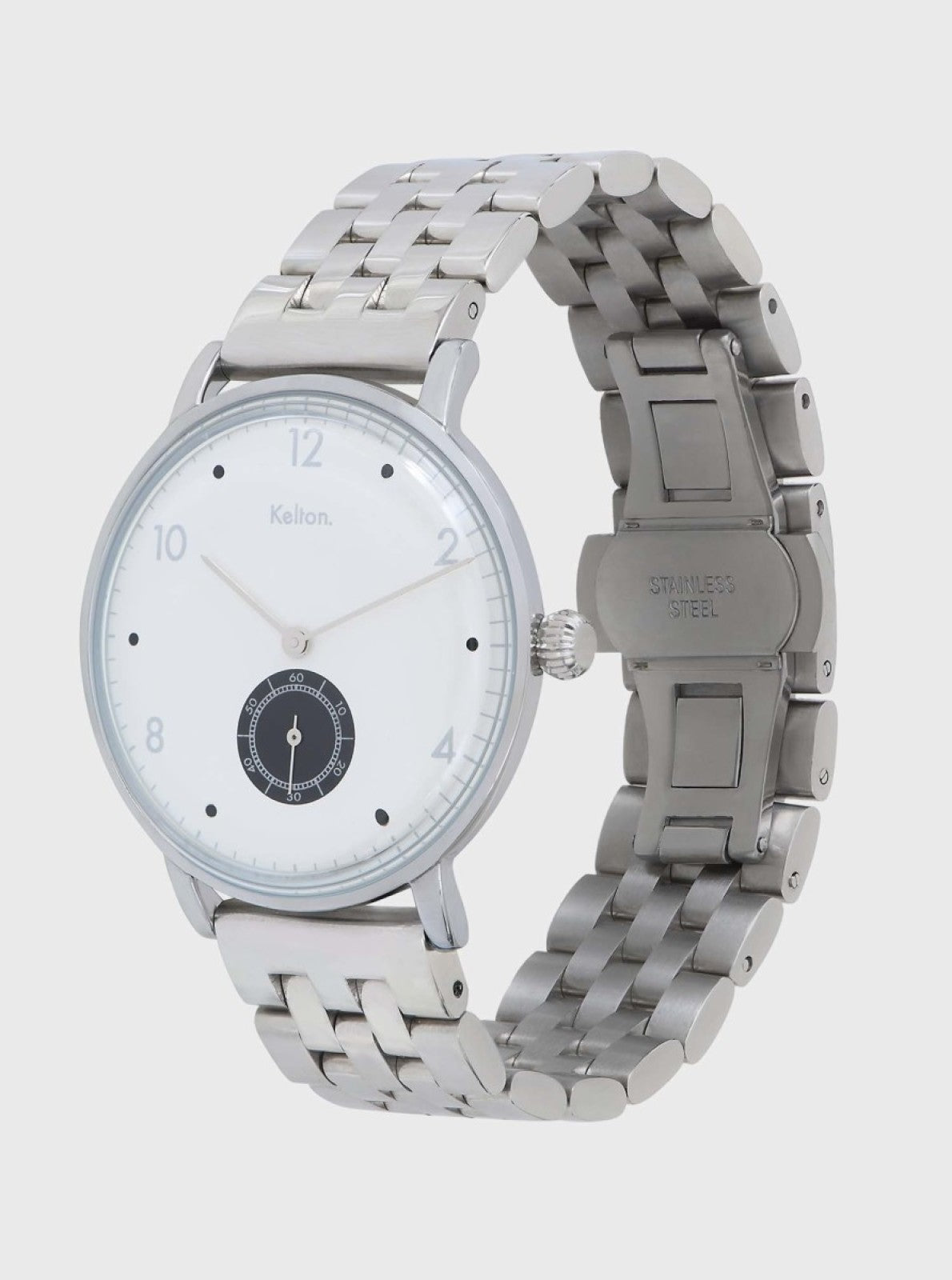 Image of Montre Villa argentée, cadran blanc, bracelet à maillons tressés