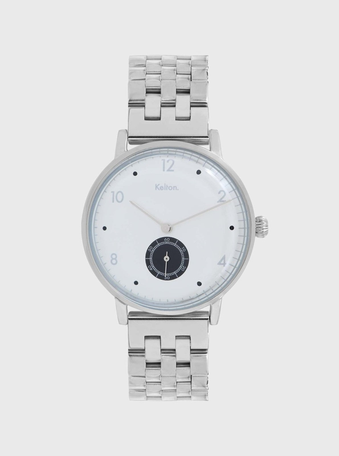 Image of Montre Villa à cadran blanc et bracelet mailles argentées, boîtier rond