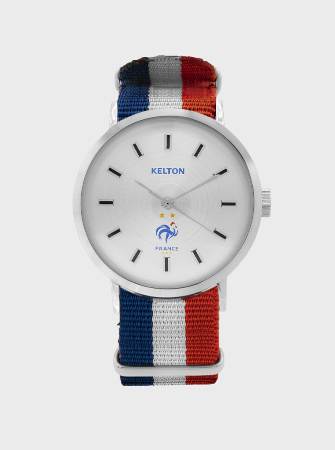 Montre foot avec bracelet bleu blanc rouge 