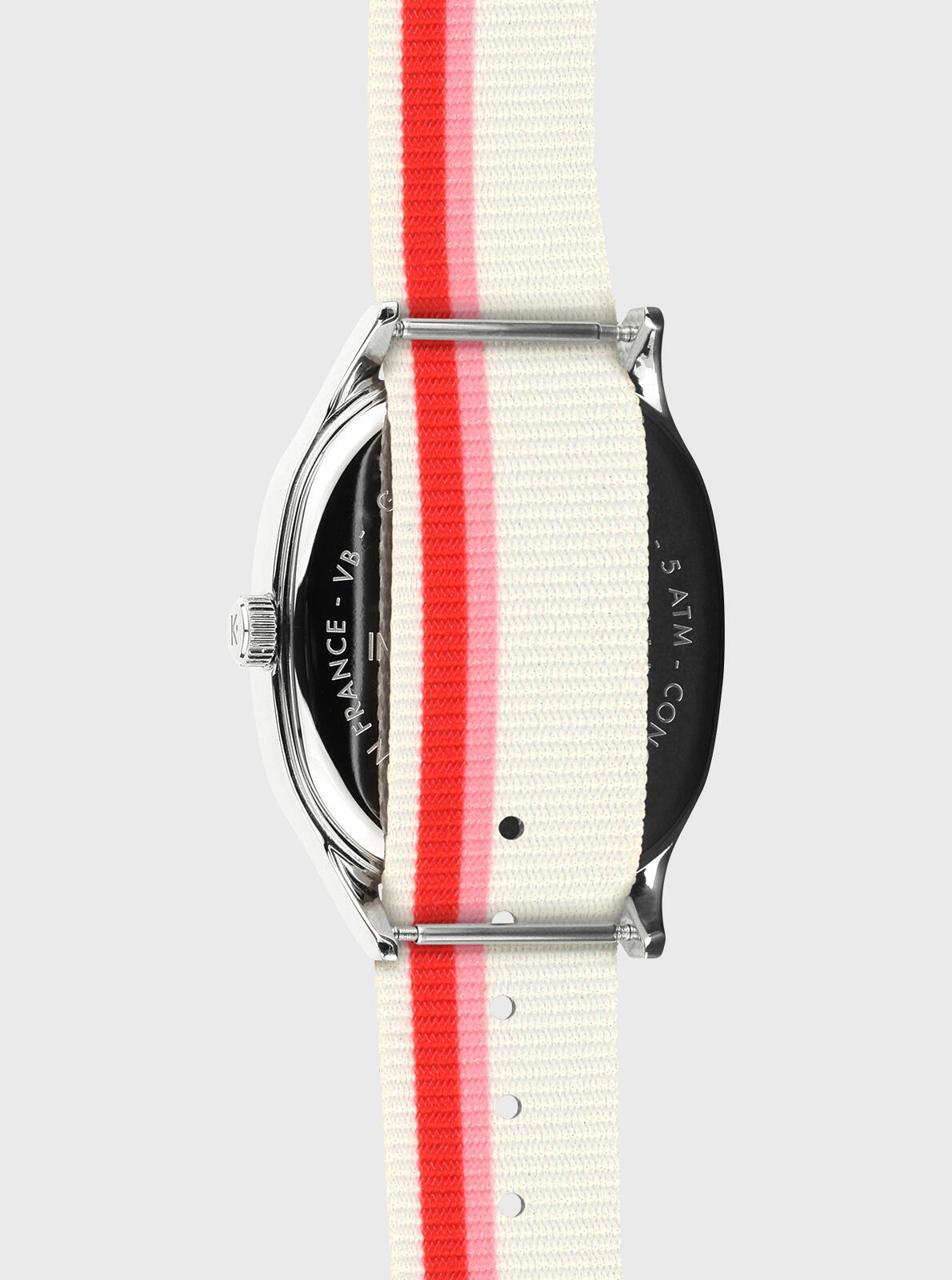 Vue arri&egrave;re Montre Grande Colorama Rose-Rouge Kelton x Ines de la Fressange Paris