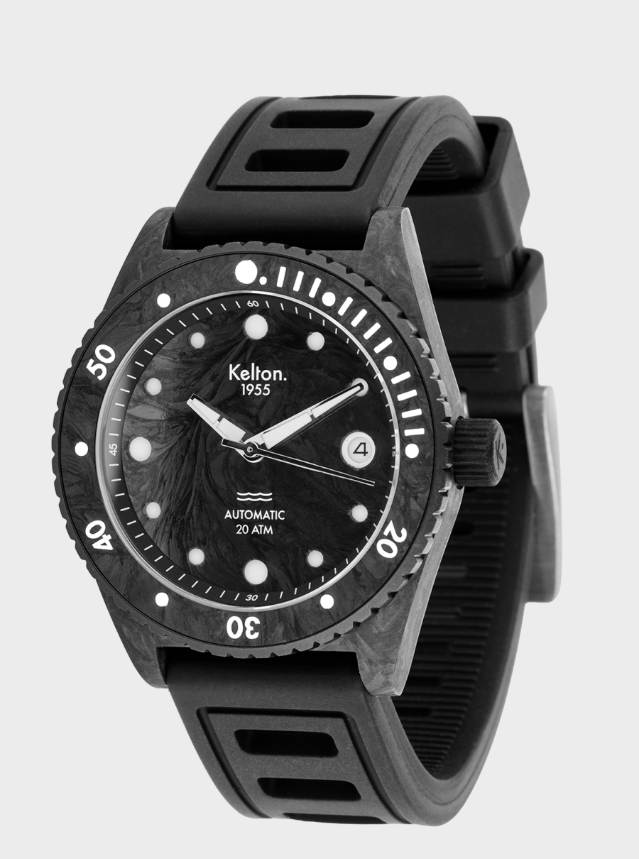 Limited edition 1955 Carbone diving watch - 20 ATM - Isofrane strap &ndash; front view