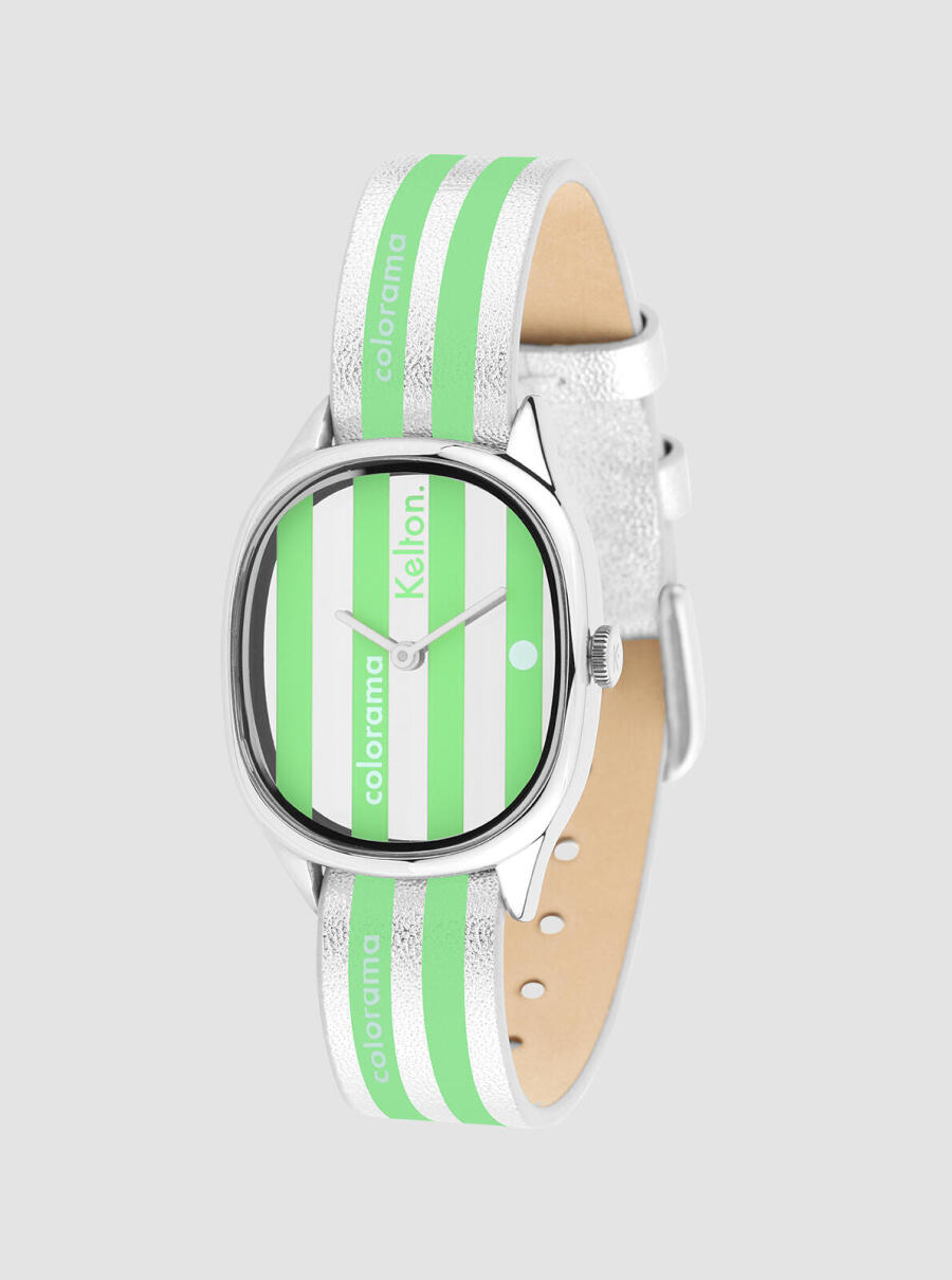 Montre Colorama Cactus &ndash; montre ray&eacute;e vert et argent &ndash; vue de face
