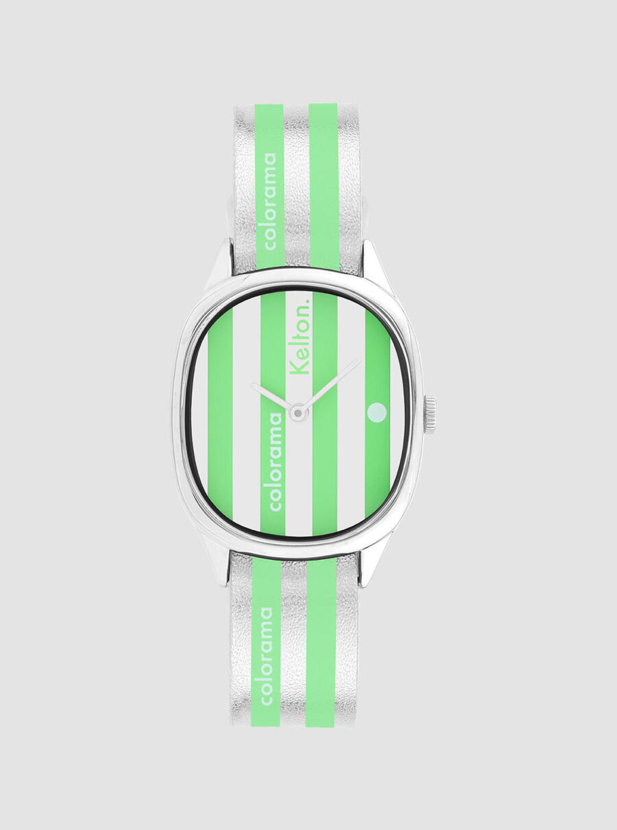 Montre Colorama Cactus &ndash; montre ray&eacute;e vert et argent &ndash; vue de face
