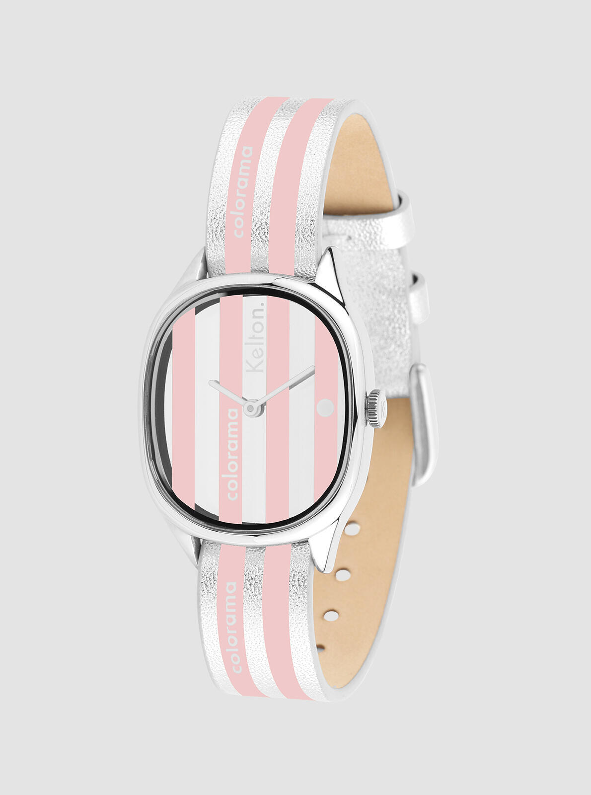 Montre Colorama Ray&eacute;e Peau &ndash; montre ray&eacute;e rose et argent&eacute; &ndash; vue trois quarts