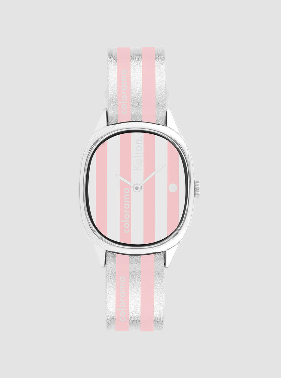 Montre Colorama Ray&eacute;e Peau &ndash; montre ray&eacute;e rose et argent&eacute; &ndash; vue de face