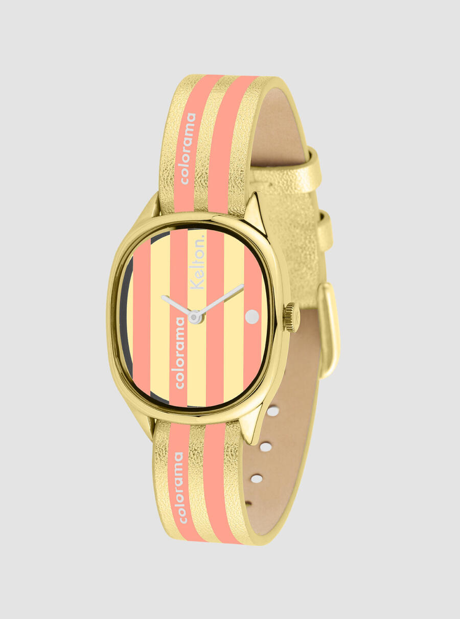 Montre Colorama Ray&eacute;e P&ecirc;che &ndash; montre ray&eacute;e orange et or &ndash; vue de face