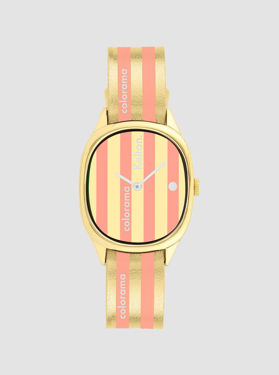 Montre Colorama Ray&eacute;e P&ecirc;che &ndash; montre ray&eacute;e orange et or &ndash; vue de face