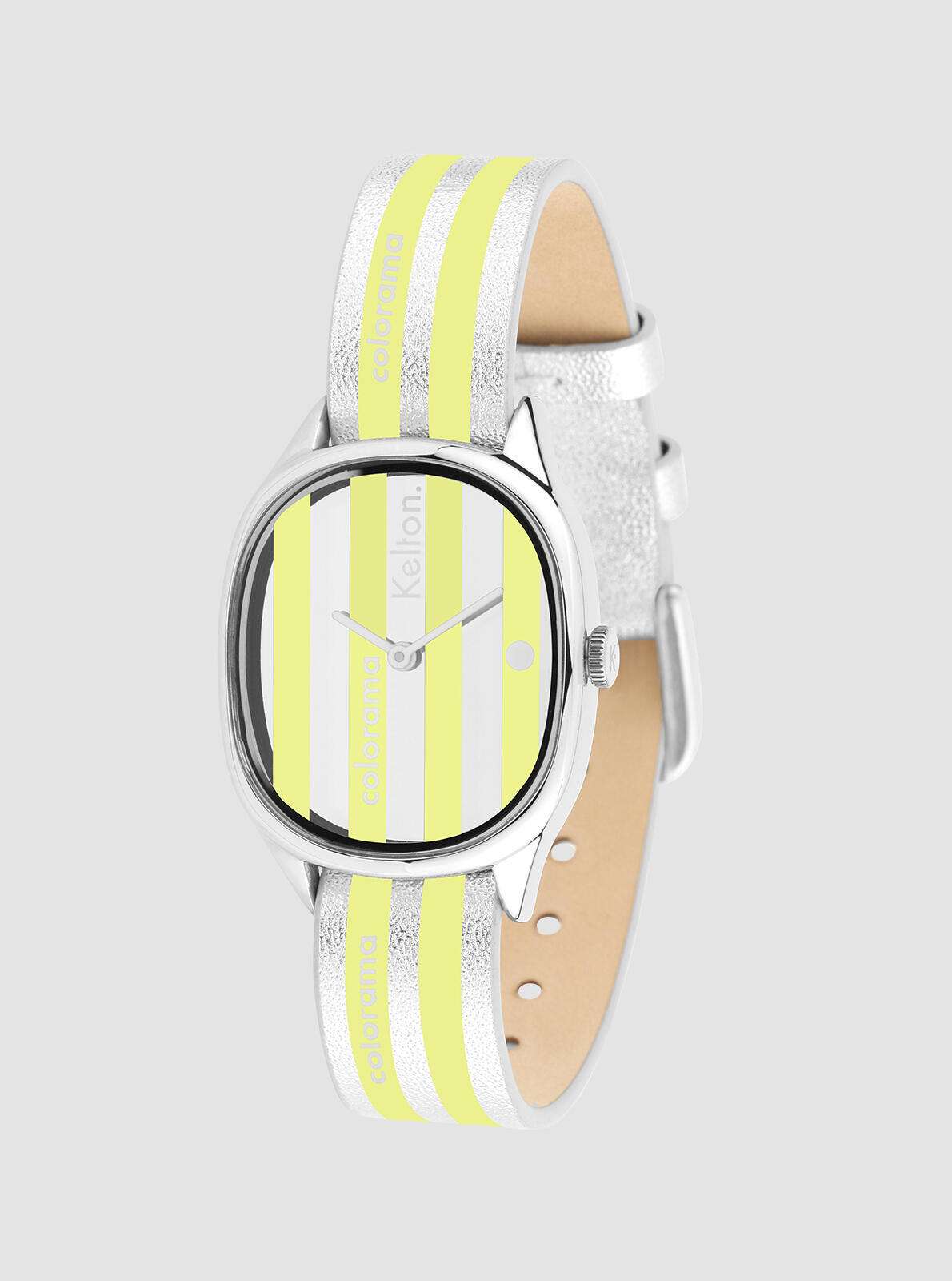 Montre Colorama Ray&eacute;e Sun &ndash; montre ray&eacute;e jaune et argent&eacute; &ndash; vue trois quarts