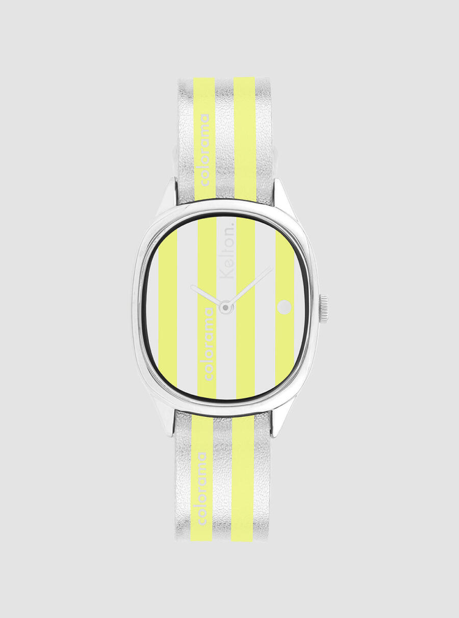 Montre Colorama Ray&eacute;e Sun &ndash; montre ray&eacute;e jaune et argent&eacute; &ndash; vue de face