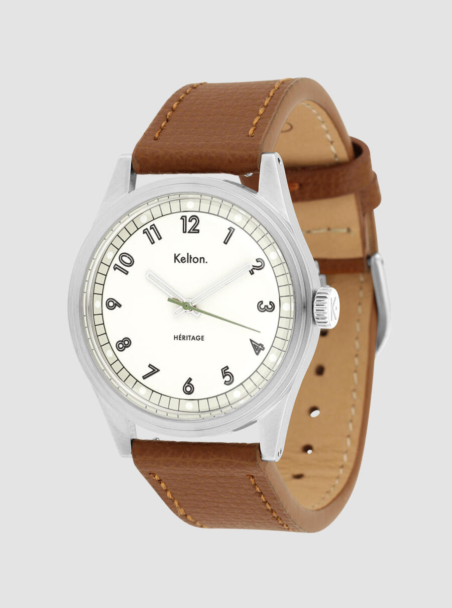 Montre H&eacute;ritage Blanche Epsom camel &ndash; vue de face