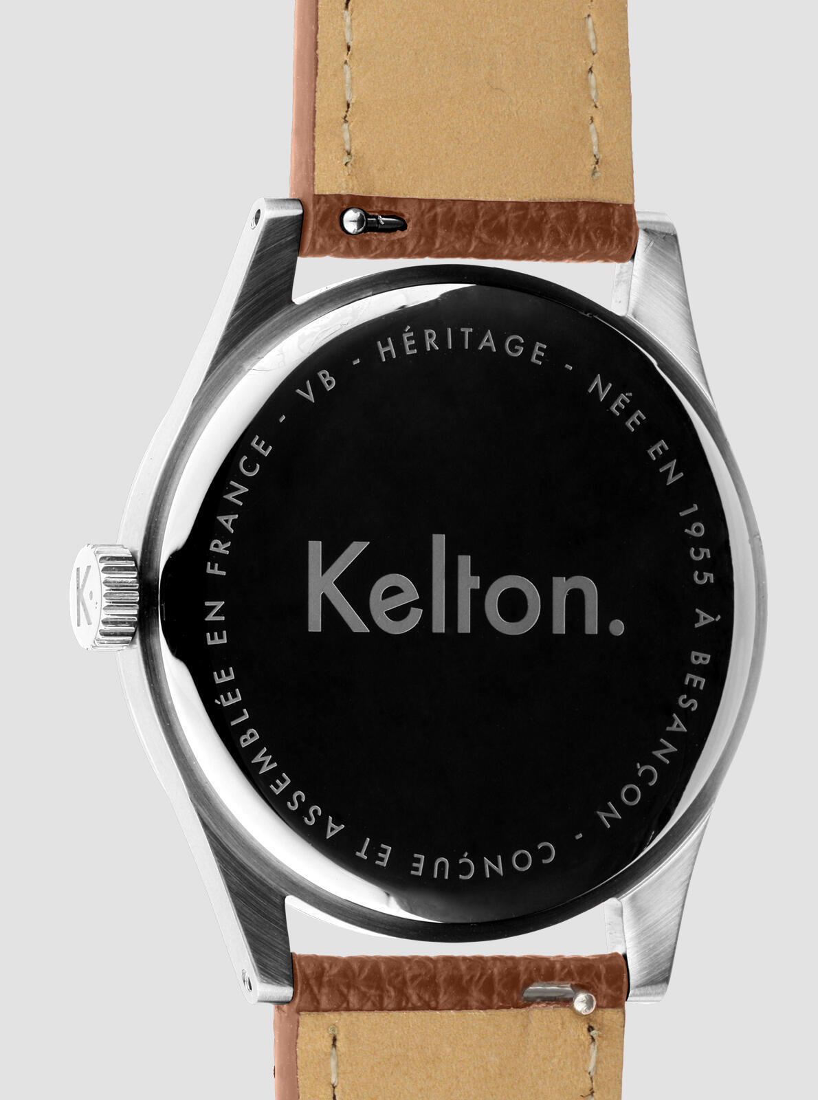 Back view of Heritage White Epsom camel watch
