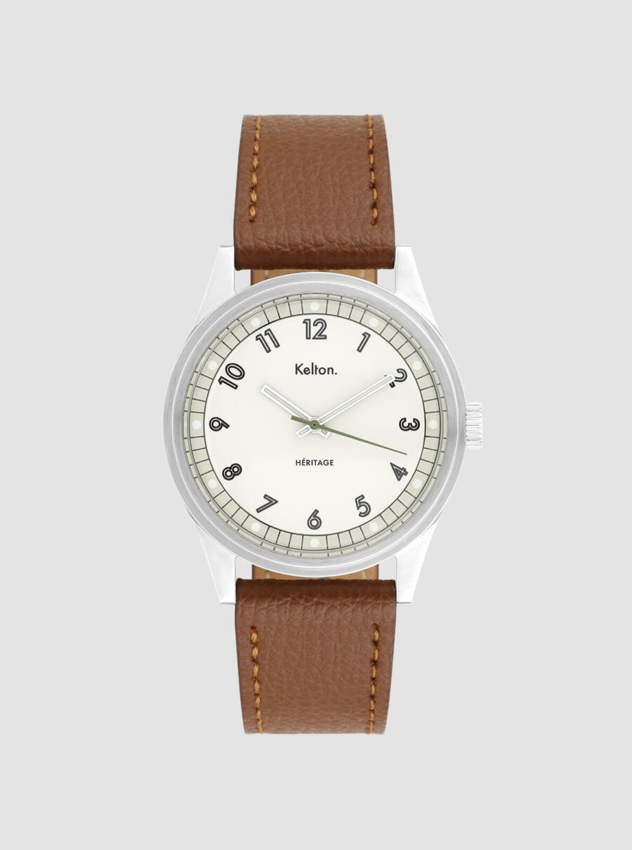 Montre H&eacute;ritage Blanche Epsom camel &ndash; vue de face
