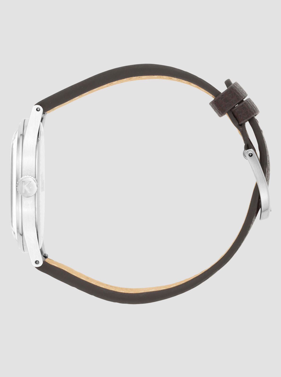 Side profile of Heritage White Epsom brown watch