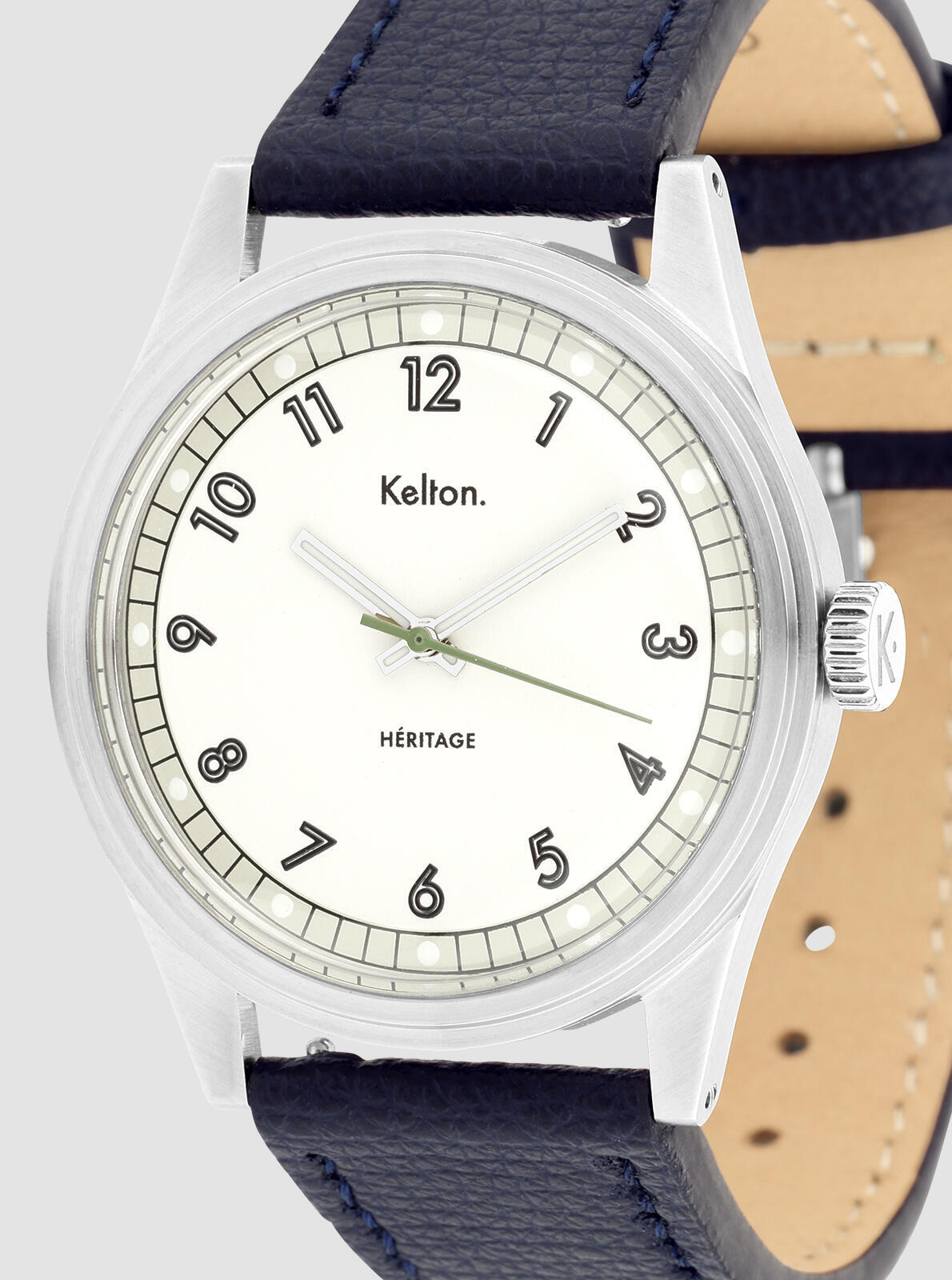 Close-up of Heritage White Epsom Navy dial