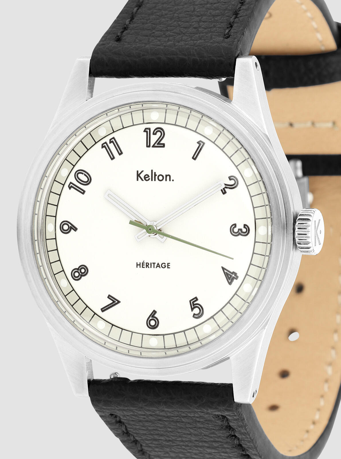 Close-up of Heritage White Epsom black dial