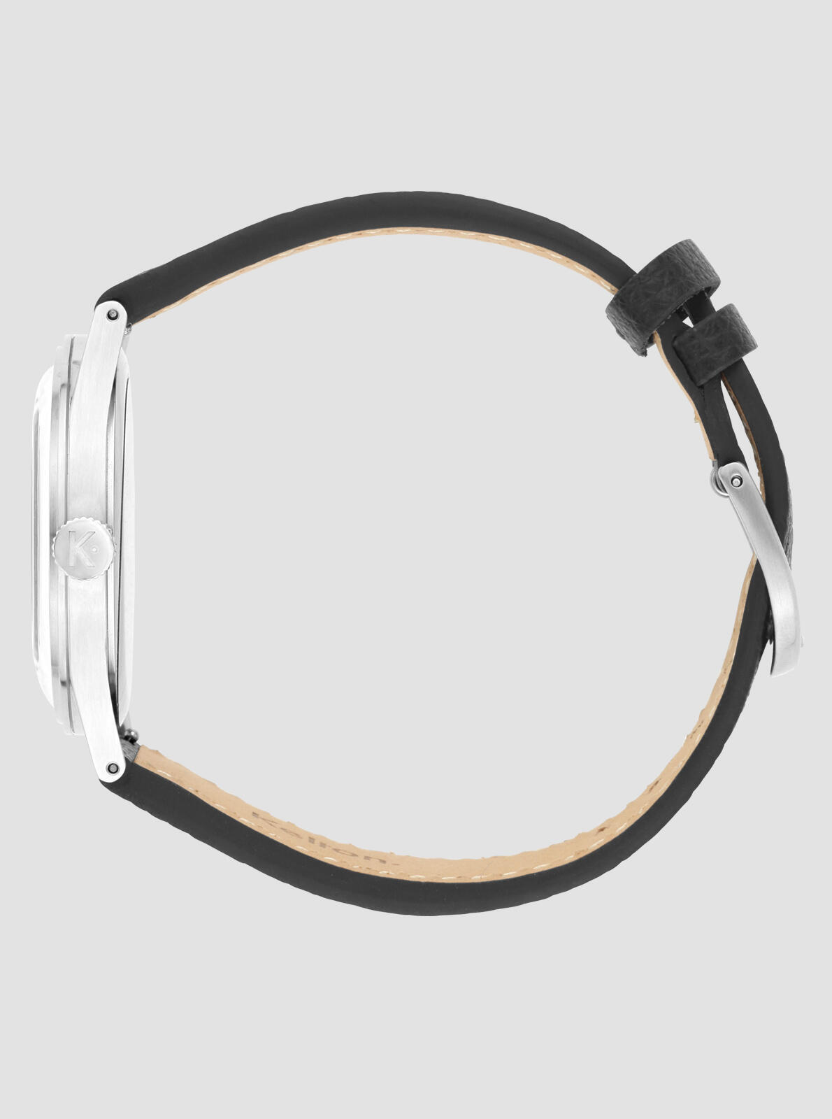 Side profile of Heritage White Epsom black watch