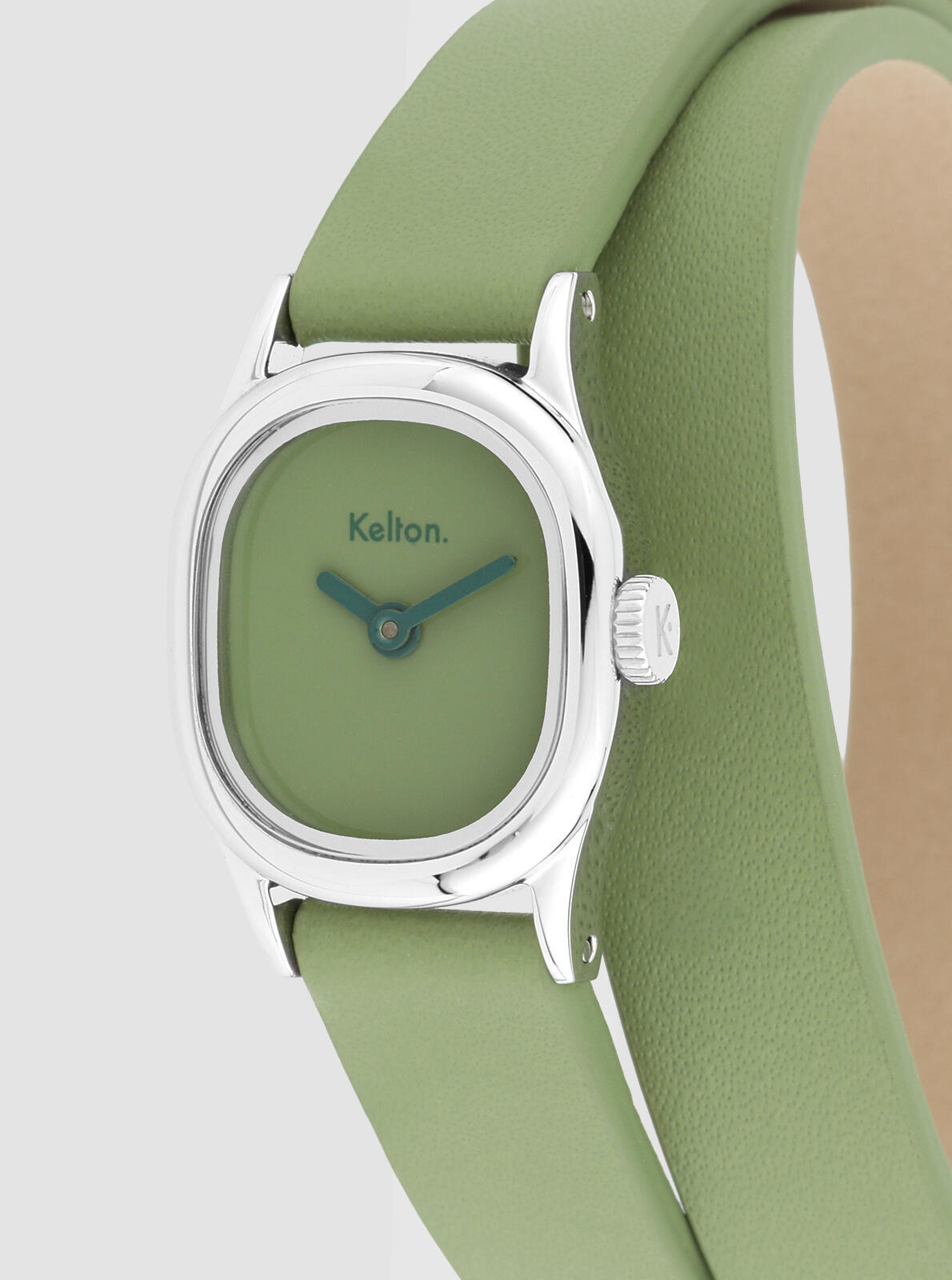 Gros plan cadran Montre Minicolo Sauge verte