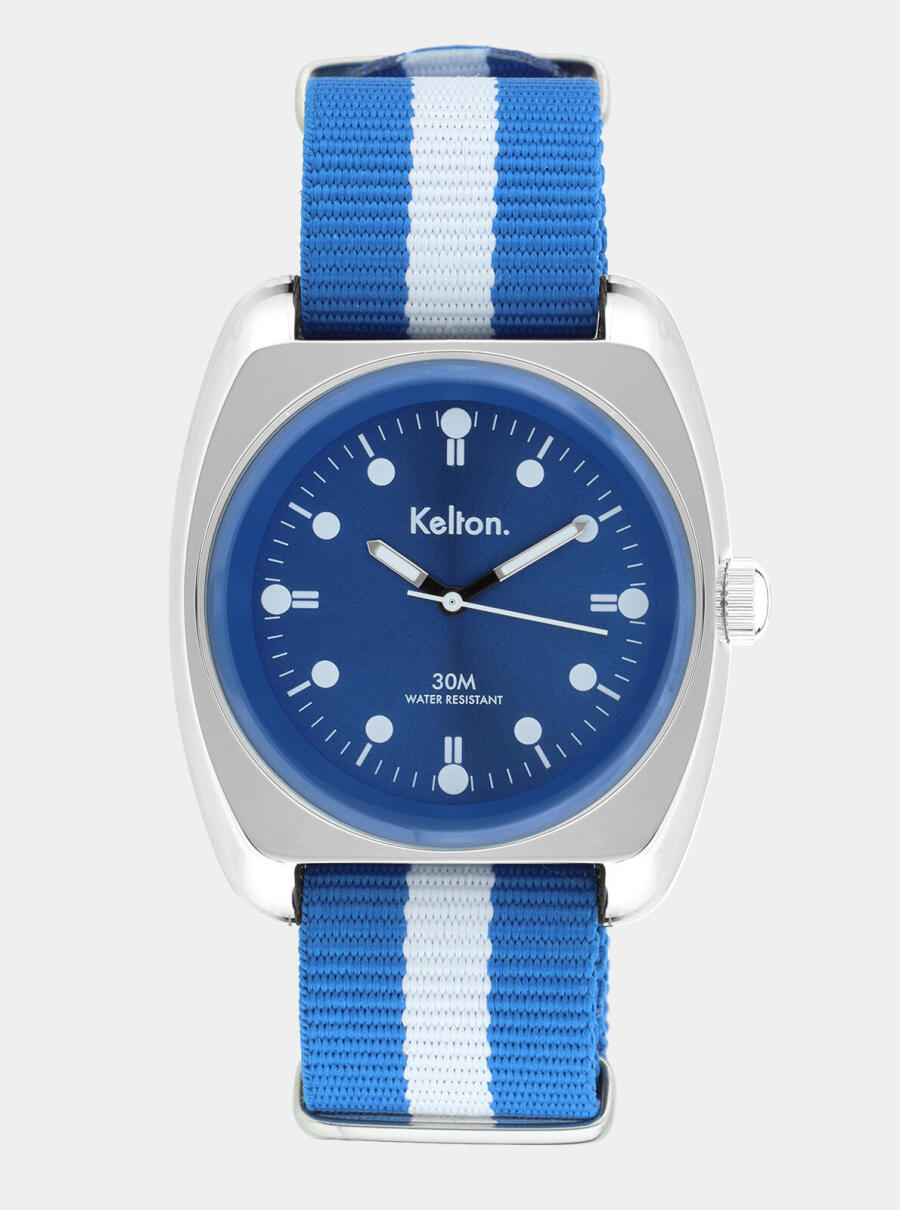 RC2 blue-white nato watch front view