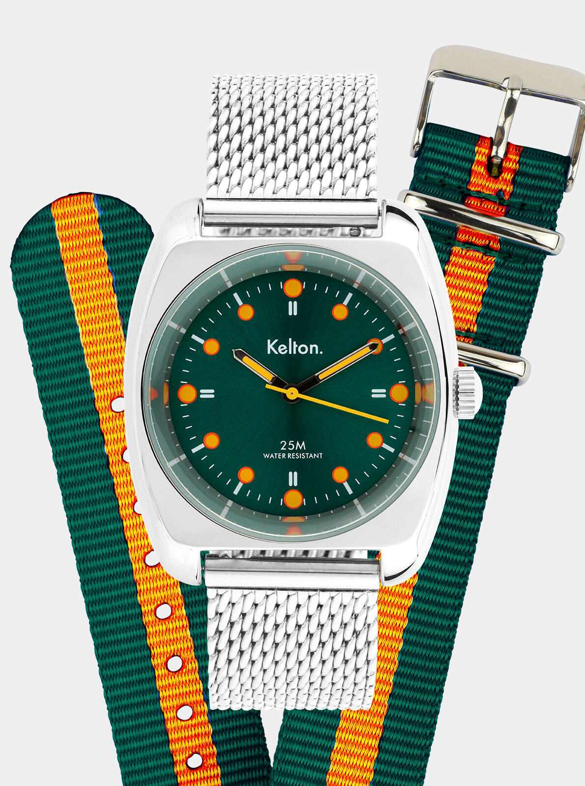 Montre RC 2 vert-orange mesh + bracelet nato - vue de face