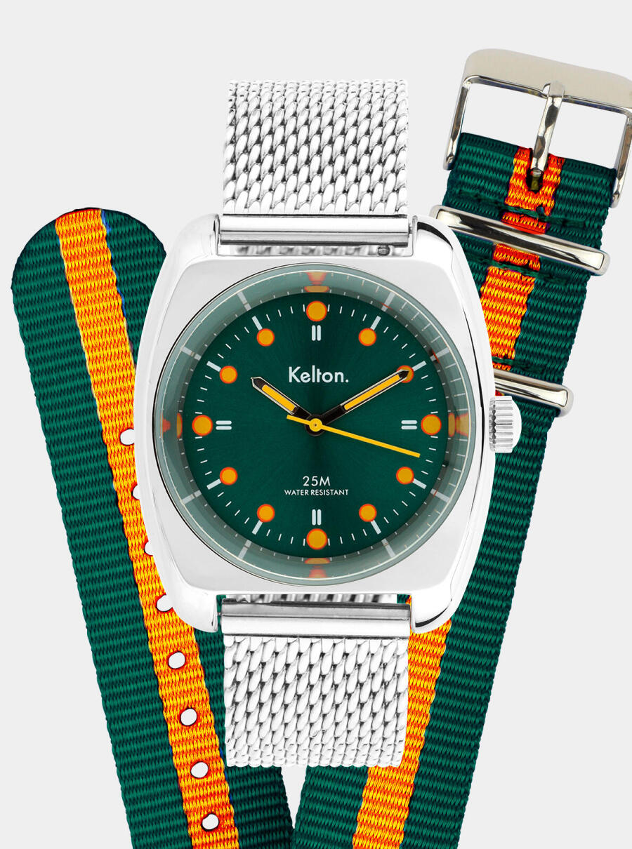 Montre RC 2 vert-orange mesh + bracelet nato - vue de face